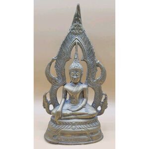 Vintage Large Seated Brass Buddha Chinnarat Statue 10" Height 1 lb. 11 oz Weight
